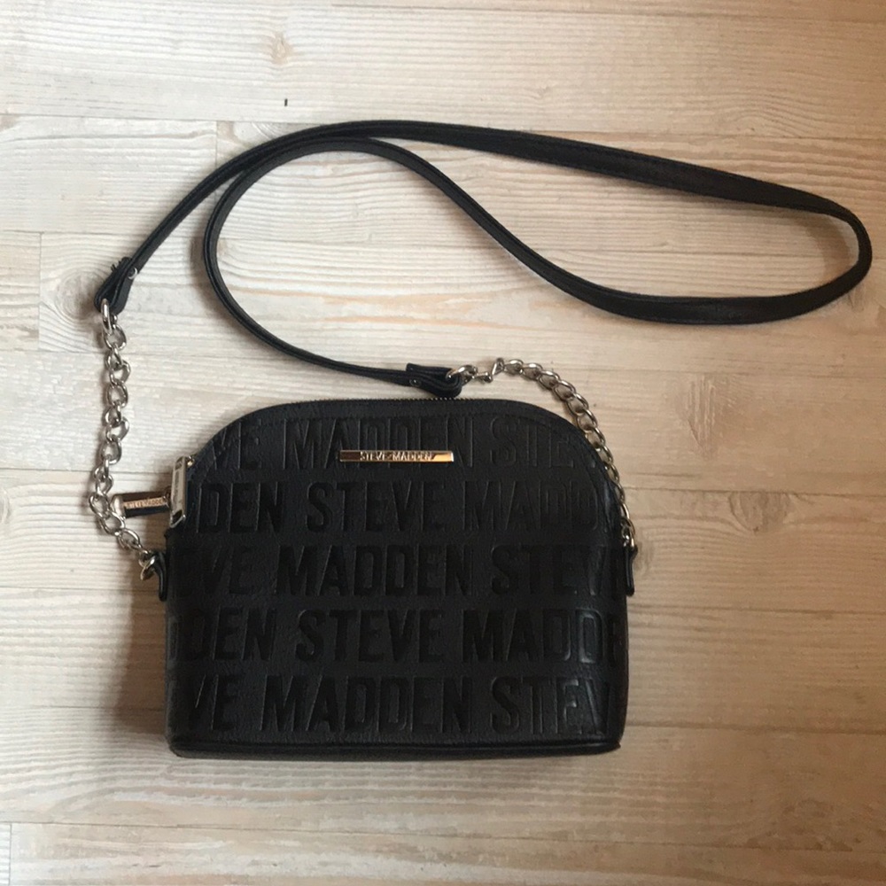 Steve Madden Black Embossed Logo Crossbody Bag